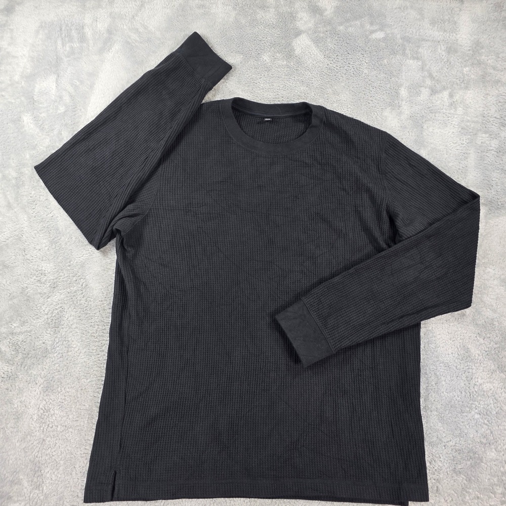 Uniqlo Waffle Knit Thermal Long Sleeve Shirt Black Large Layering Streetwear
